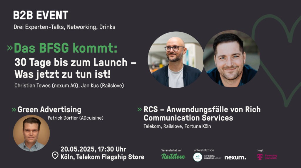 Eventbild des B2Bevents zum BFSG mit Bildern von den Speakern und Titel der alks